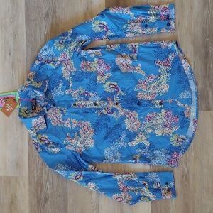 NWT Houston White Blue Floral Long Sleeve Button Down Shirt Size S